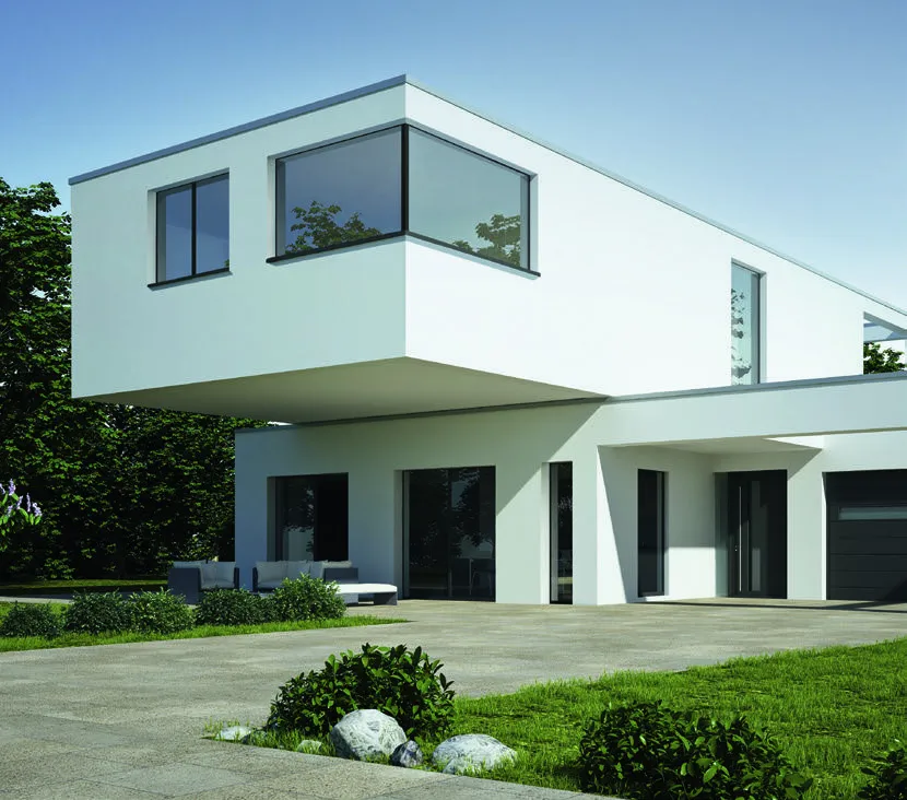 Modernes Haus mit großen, eleganten Fenstern